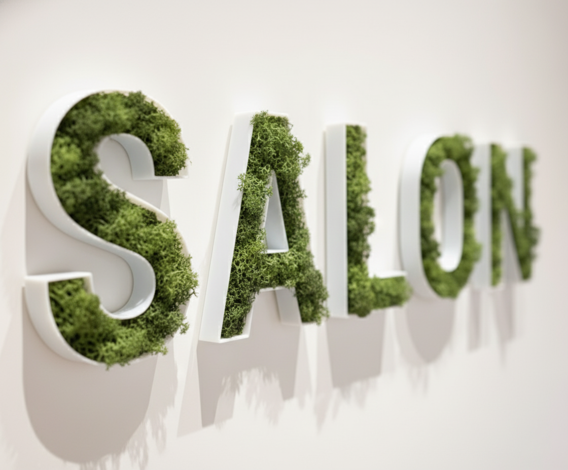 Semn Personalizat cu Litere din Mușchi - Artă Murală Verde Conservată - Decor Botanic Personalizat pentru Casă și Afacere